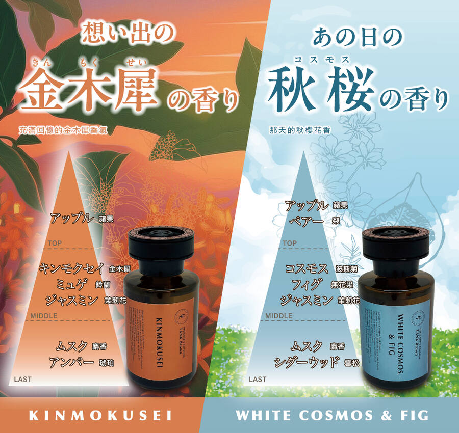 暮秋金木與白日秋櫻香調金字塔對照圖
